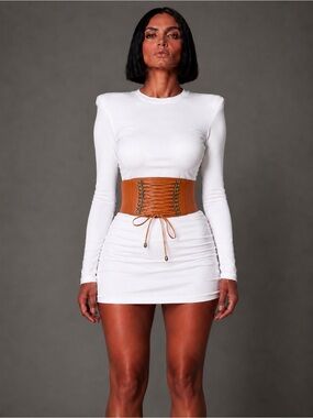 Wide Lace-Up Waist Belt in Tan